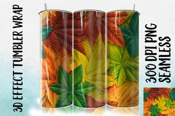 3D Elm Leaf Tumbler Wrap: Digital Sublimation Design