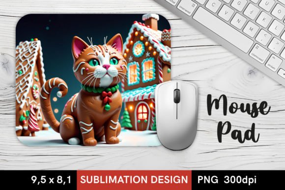 3D Gingerbread Cat, MousePad Sublimation: A Practical Design for Holiday Creators