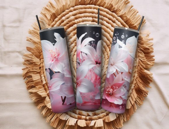 3D Gold Pink Flowers 20 Oz Skinny Tumbler Design