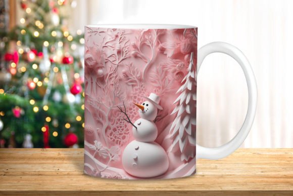 3D Snowman Pink Hole in a Wall Mug Wrap: A Practical Asset for Sublimation