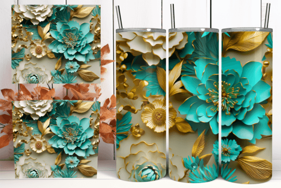 3D Turquoise Flowers Tumbler Wrap Design Guide