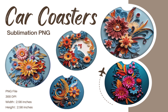 Elevate Your Sublimation Projects with 3D Flower Quilling Car Coaster Template4