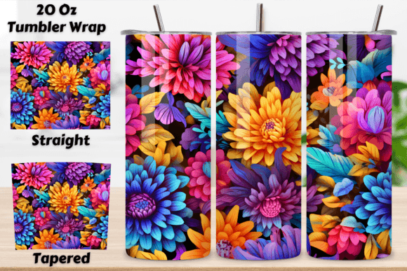 Evaluating Floral Tumbler Wrap, Seamless 3D PNG for Sublimation Projects
